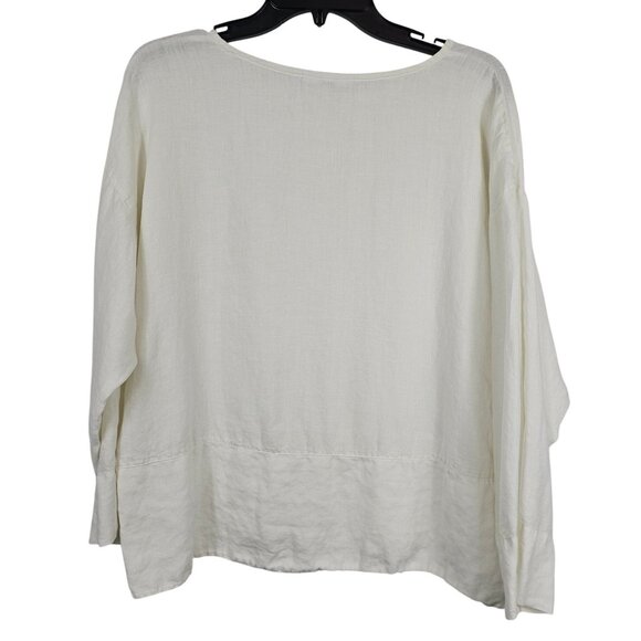 Bryn Walker M ivory Natural Fiber Linen Coastal Quiet Luxury Minimalist Top - Picture 3 of 10